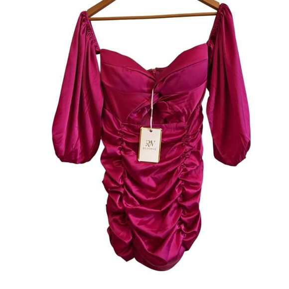 Runaway NWT Elegant Pink Fuchsia Off-Shoulder Ruffle Event Mini Dress Medium - Picture 2 of 9